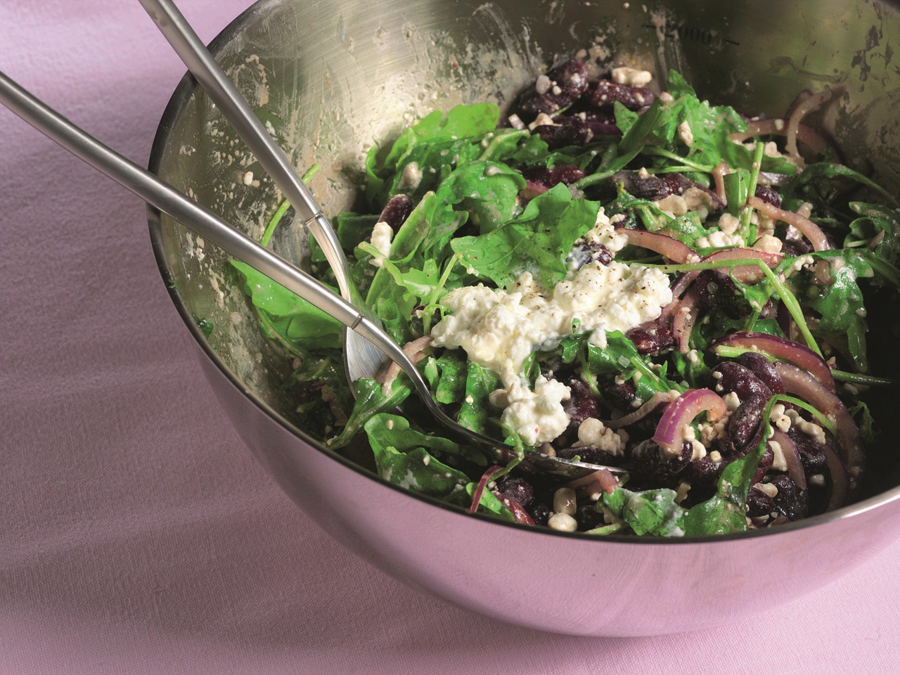 Red Bean Salad with Cream Cheese, Red Onion, and Seasonal Greens