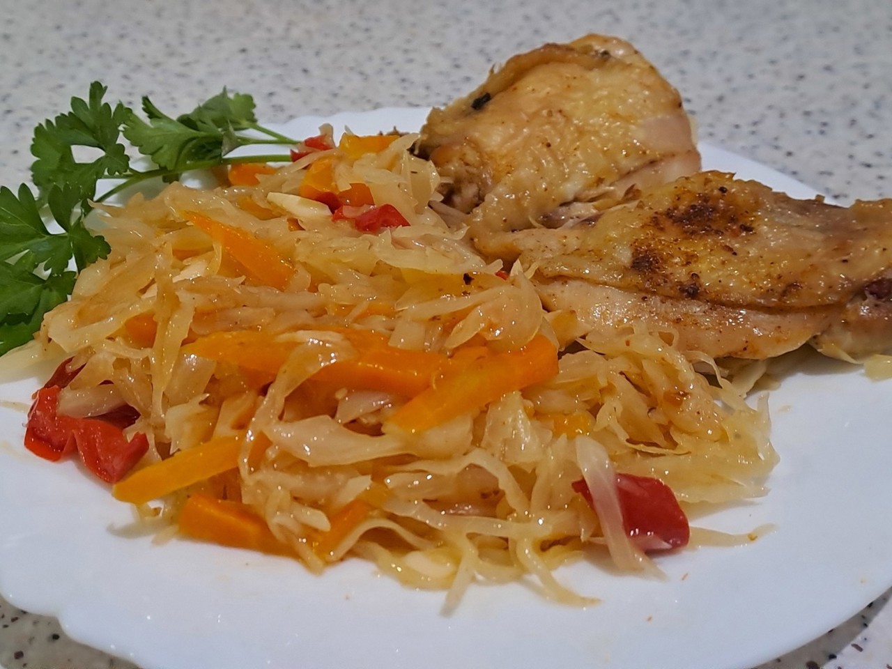 Baked Chicken Thighs with Cabbage in the Oven