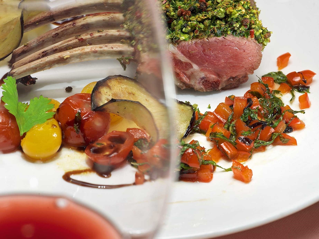 Lamb Chops in a Coating of Nuts, Spices, and Pink Pepper