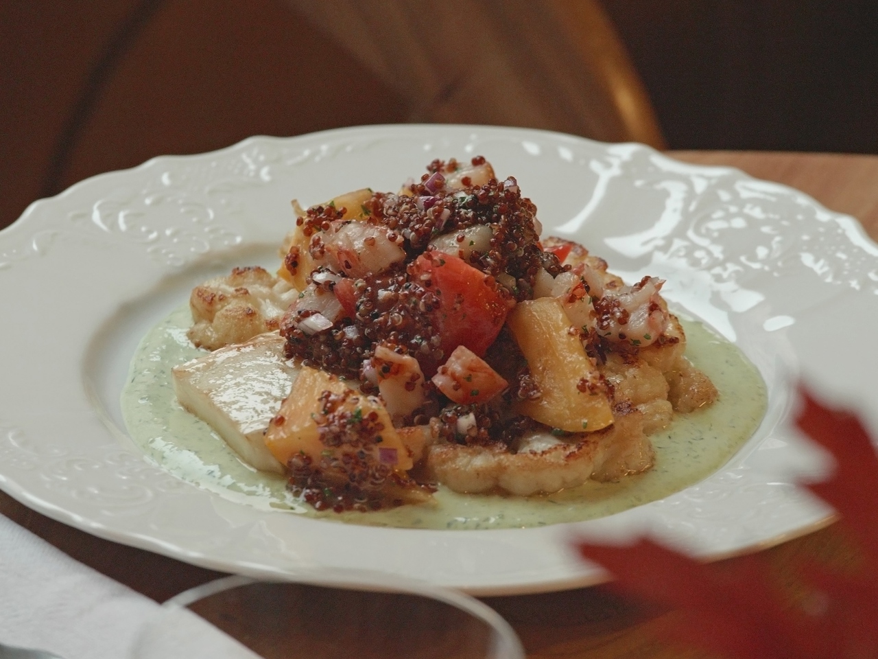 Cauliflower Steak with Quinoa and Green Sauce