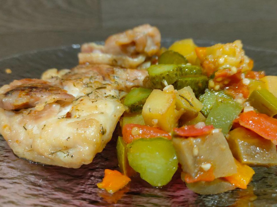 Chicken Thighs with Vegetable Garnish