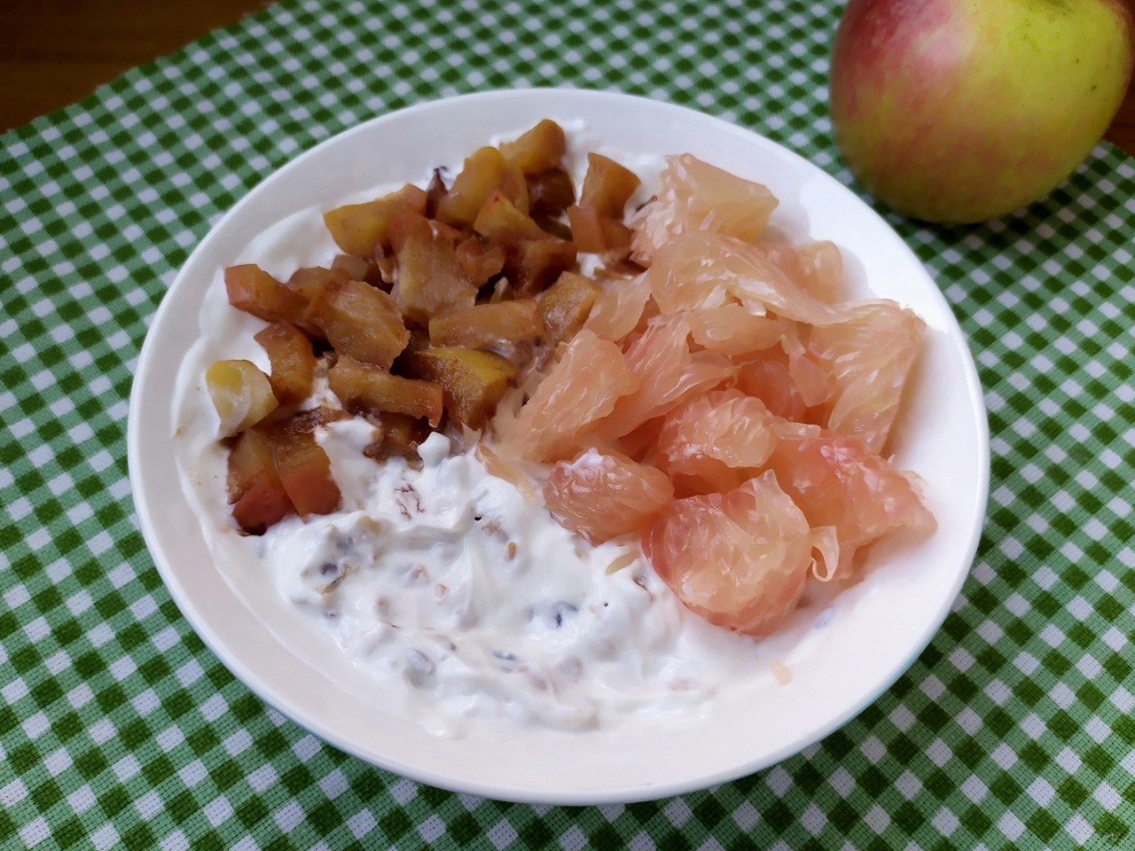 Greek Yogurt with Granola, Baked Apple, and Pomelo