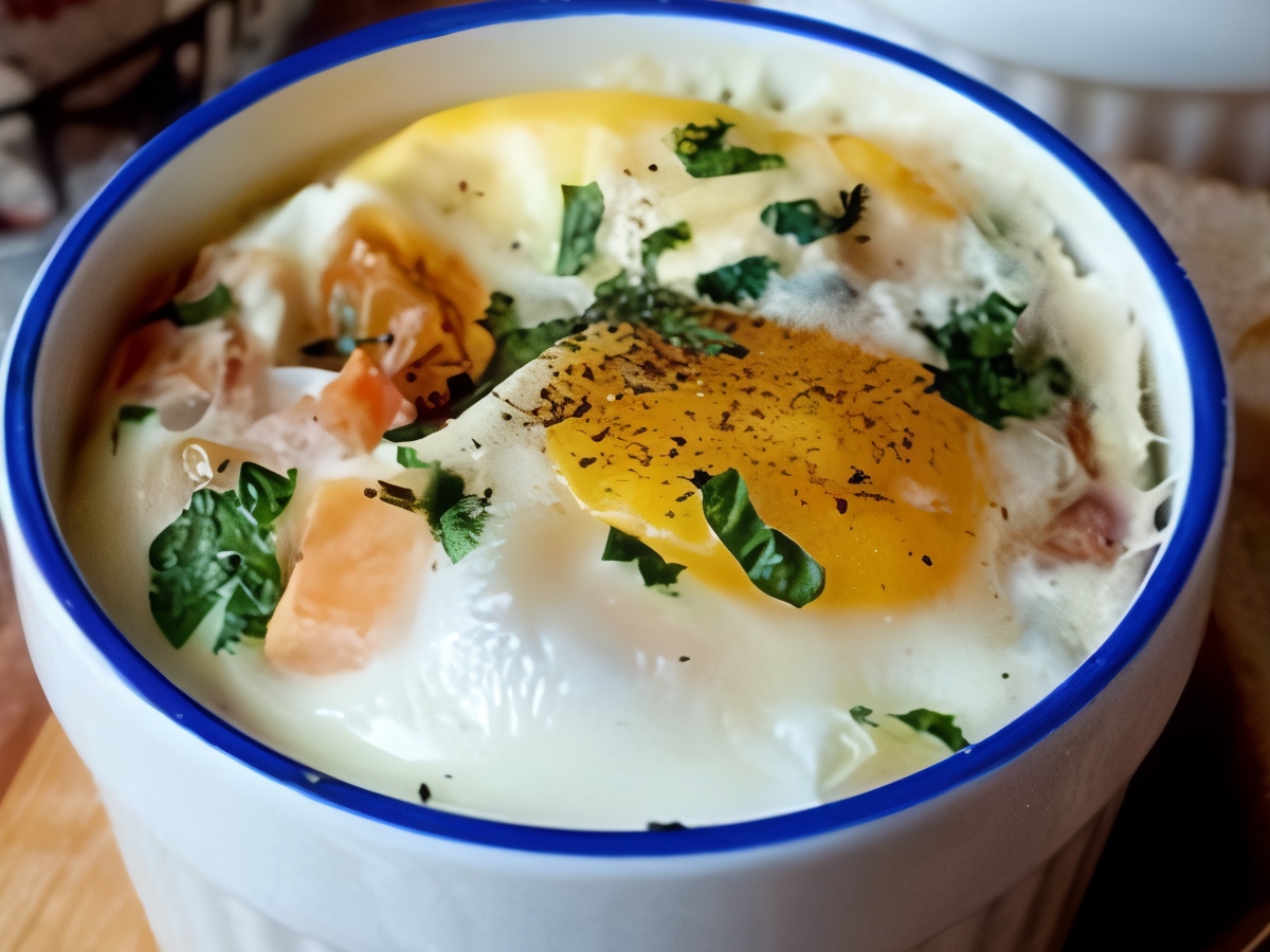 Baked Eggs with Bacon and Tomatoes – European recipe