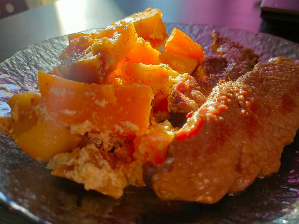 Beef with Pumpkin and Quince Garnish