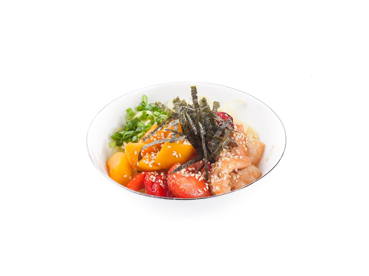 Poke with Noodles, Shrimp, and Seasonal Berries
