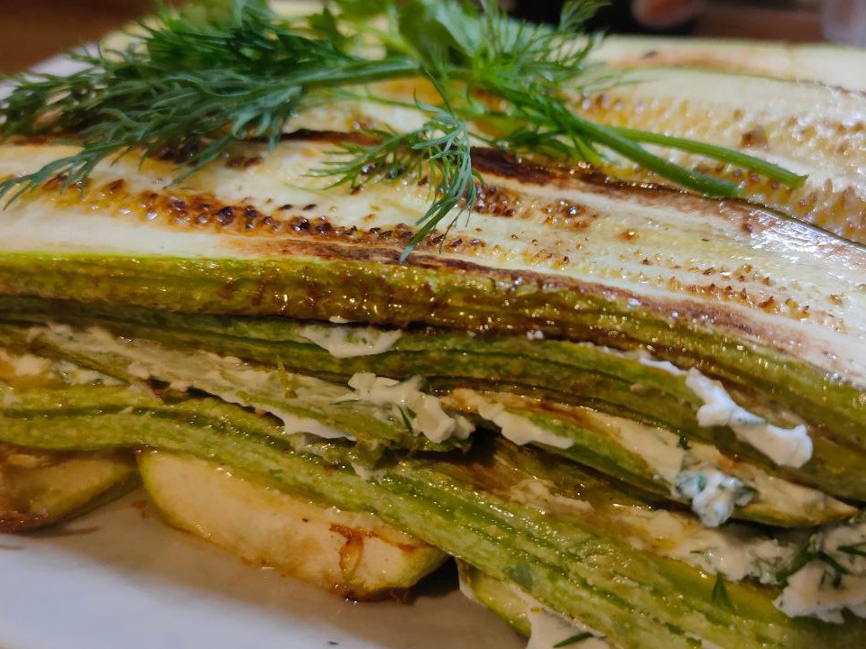 Zucchini Cake with Cream Cheese, Garlic, and Herbs