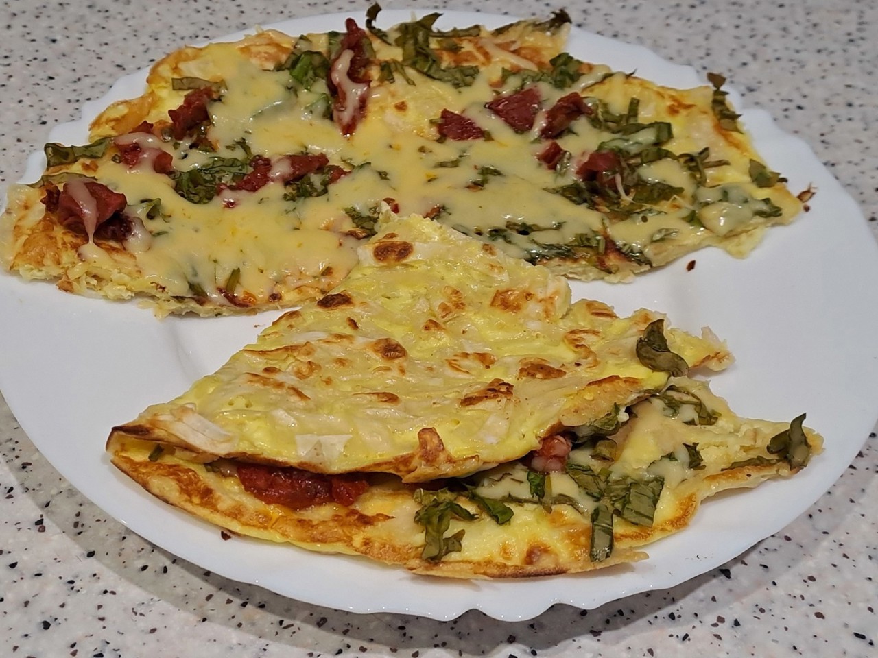 Quick Lavash Breakfast with Cheese, Sun-Dried Tomatoes, and Spinach