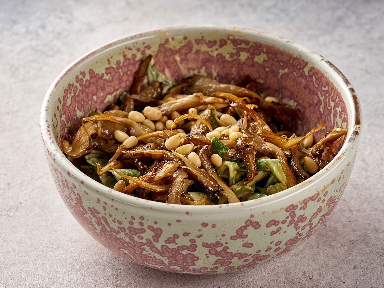 Warm Salad with Mushrooms, Spinach, and Nut Sauce