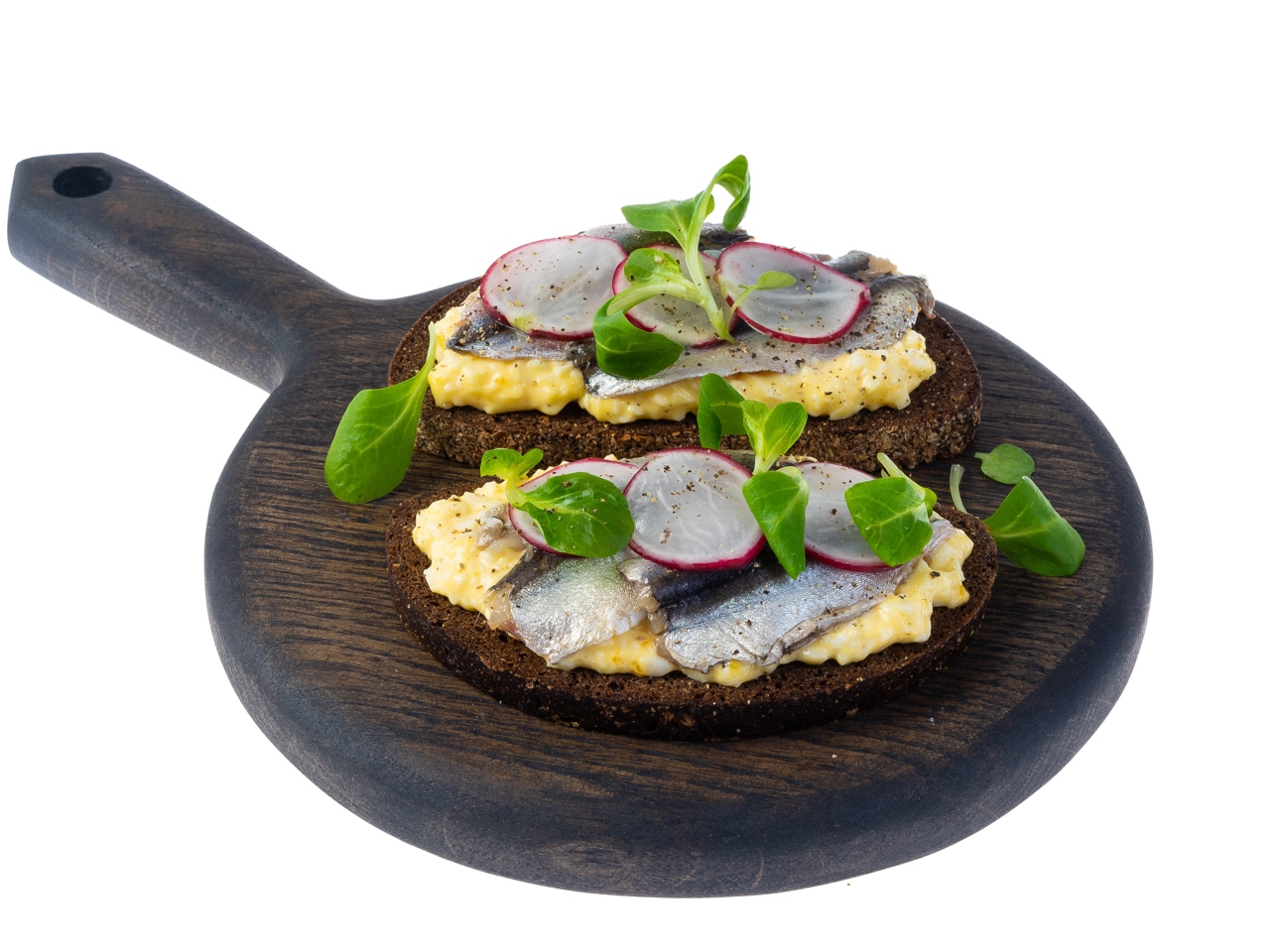 Danish Open-Faced Sandwich with Sprats and Radish