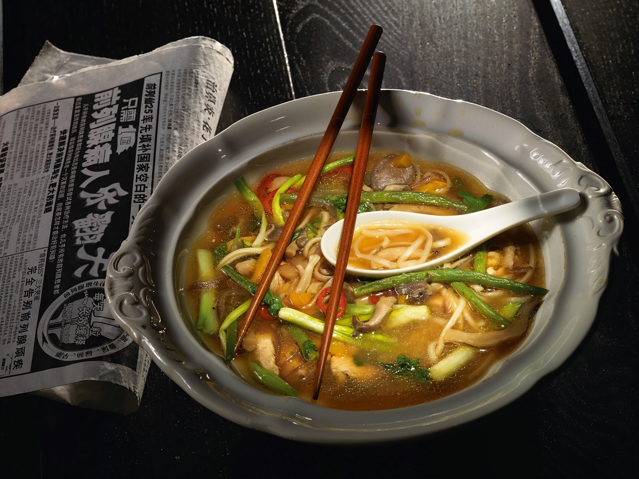 Udon Noodles with Chicken, Oyster Mushrooms, and Green Onions