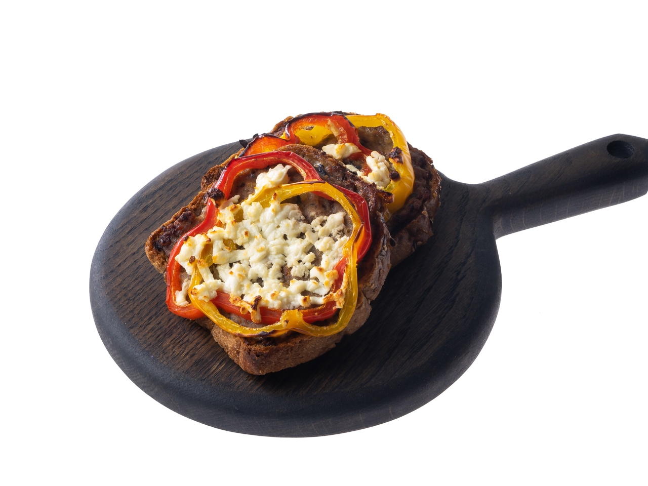 Strandzhan Sandwiches with Minced Meat, Feta Cheese, and Bell Peppers