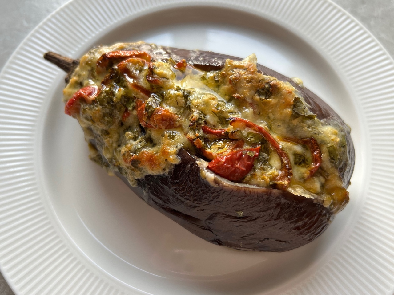 Crushed Eggplants with Cheese and Tomato