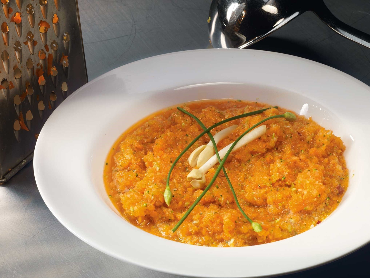 Carrot, Broccoli, and Ginger Soup with Bean Sprouts and Green Onions