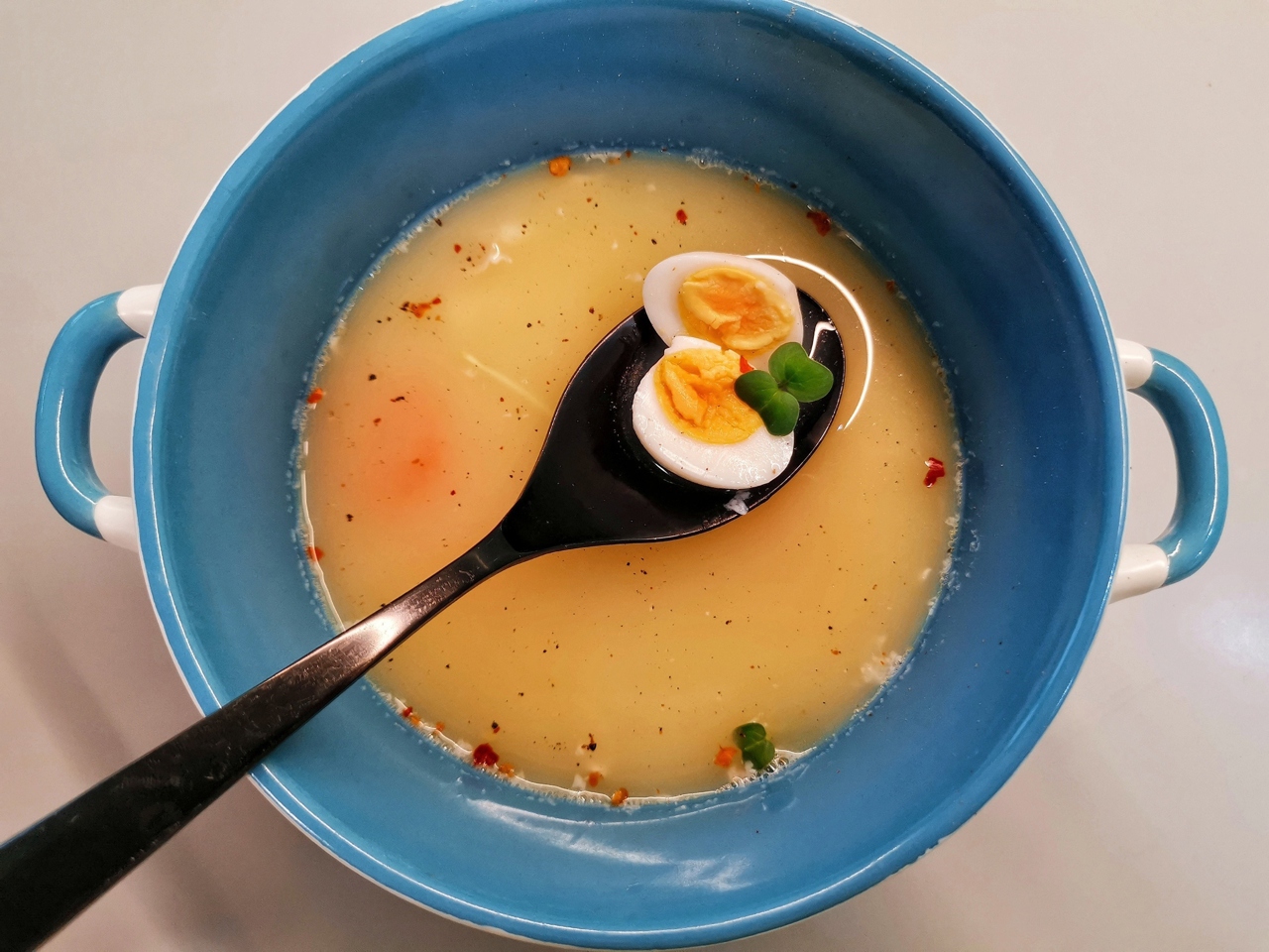 Chicken Soup with Quail Eggs and Chili Pepper