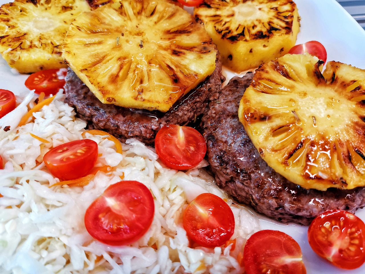 Steak Burger with Pineapple and Sauerkraut Side
