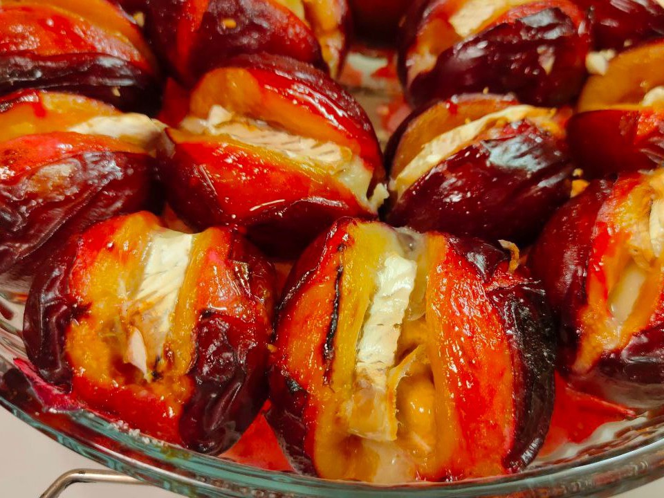 Baked Plums with Brie Cheese and Nuts