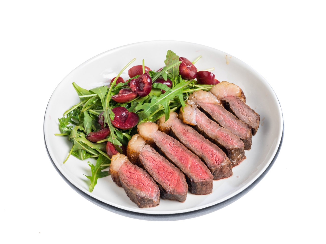 Tagliata with Picanha, Arugula, and Pickled Cherries
