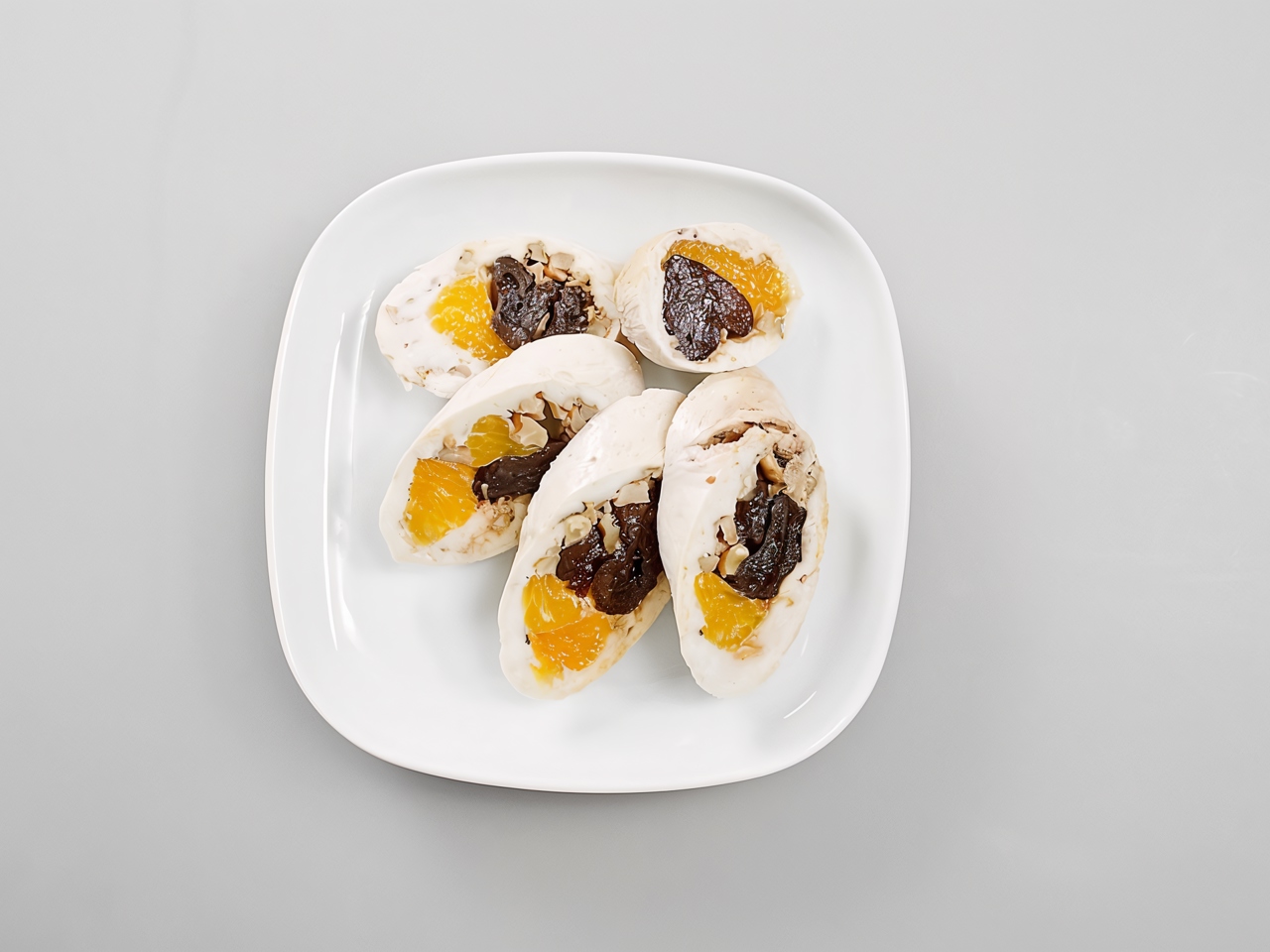 Steamed Chicken Roll with Mandarins and Prunes