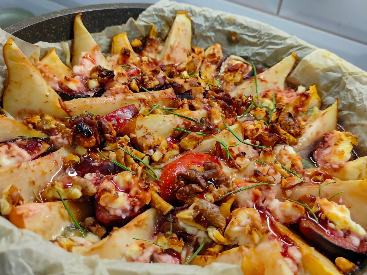 Baked Fruits with Cheese and Nuts