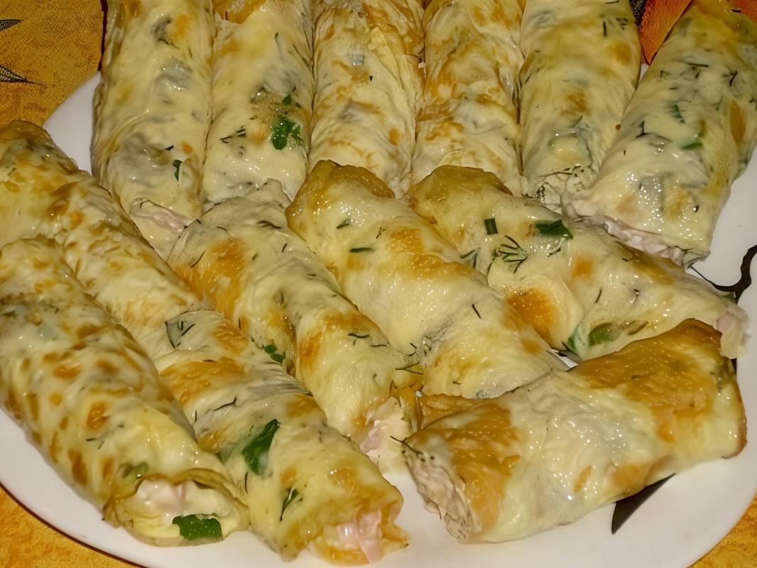 Egg Pancakes with Chicken and Mushrooms
