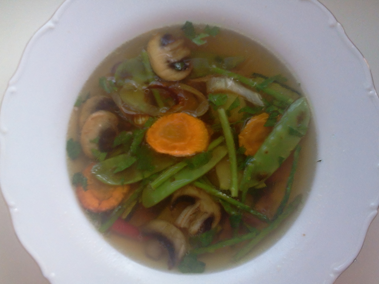 Beef Consommé with Vegetables and Mushrooms – European recipe