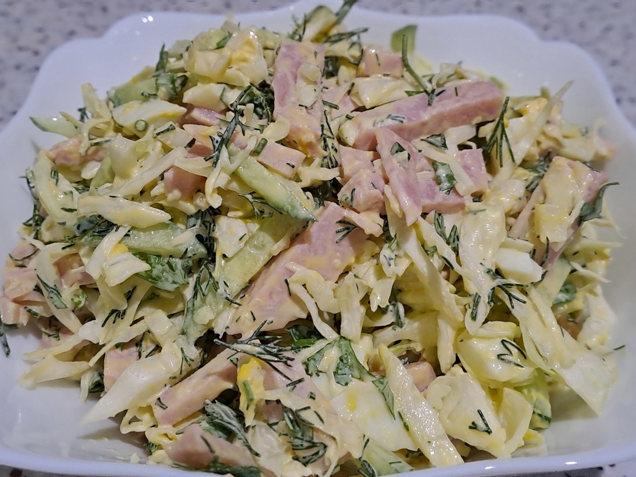 Young Cabbage Salad with Ham