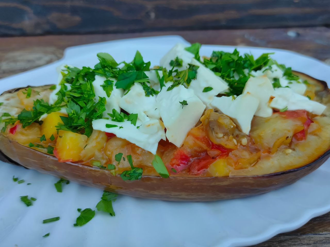 Baked Eggplants with Vegetables and Feta Cheese