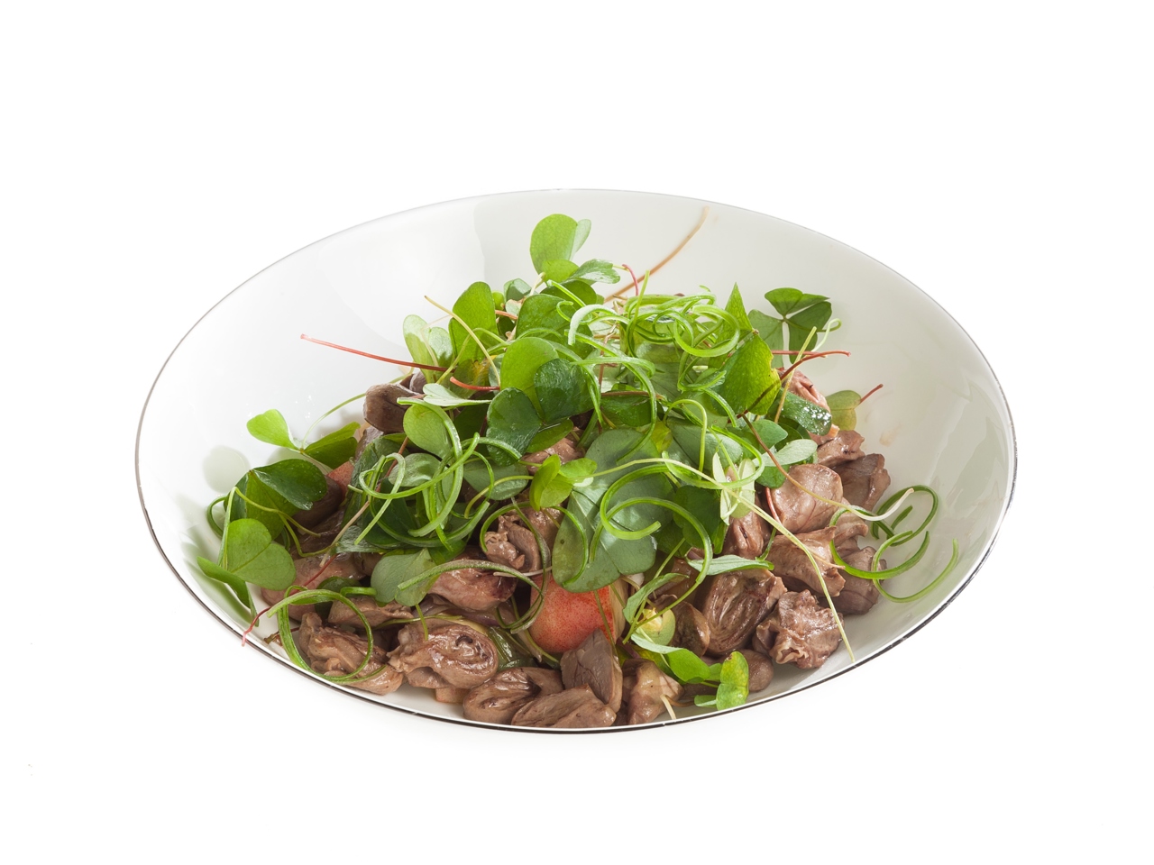 Nectarine Salad with Chicken Hearts