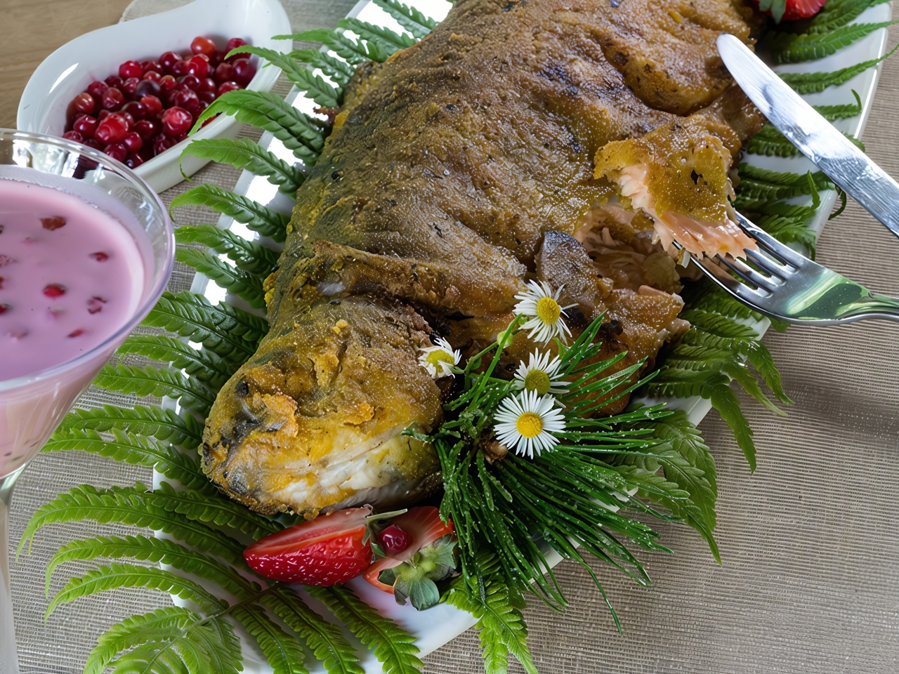 Amber Trout with Lingonberry Cream Sauce – Kazakhstani recipe