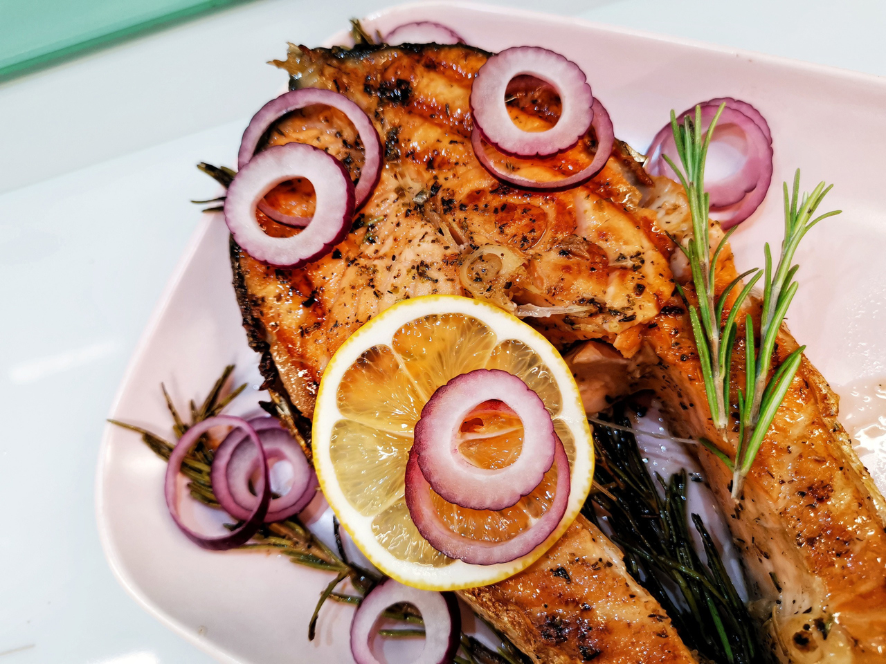 Salmon Steak Grilled with Rosemary