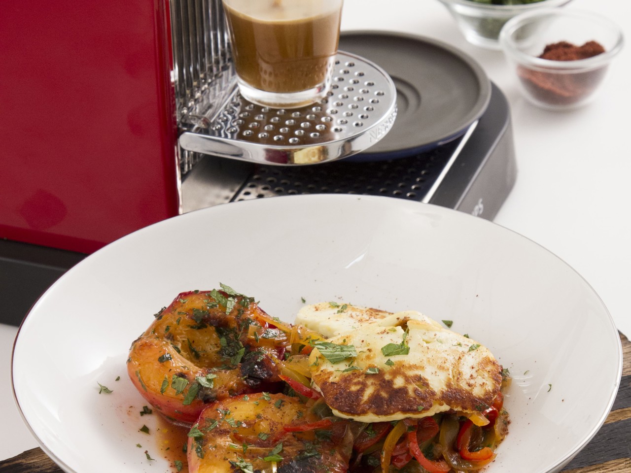 Fried Halloumi with Peppers and Nectarines