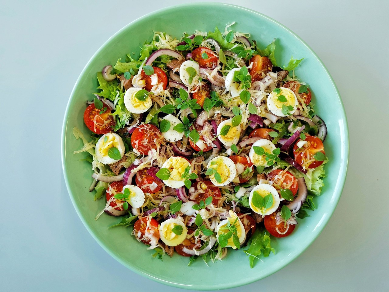Vegetable Salad with Cod Liver and Quail Eggs