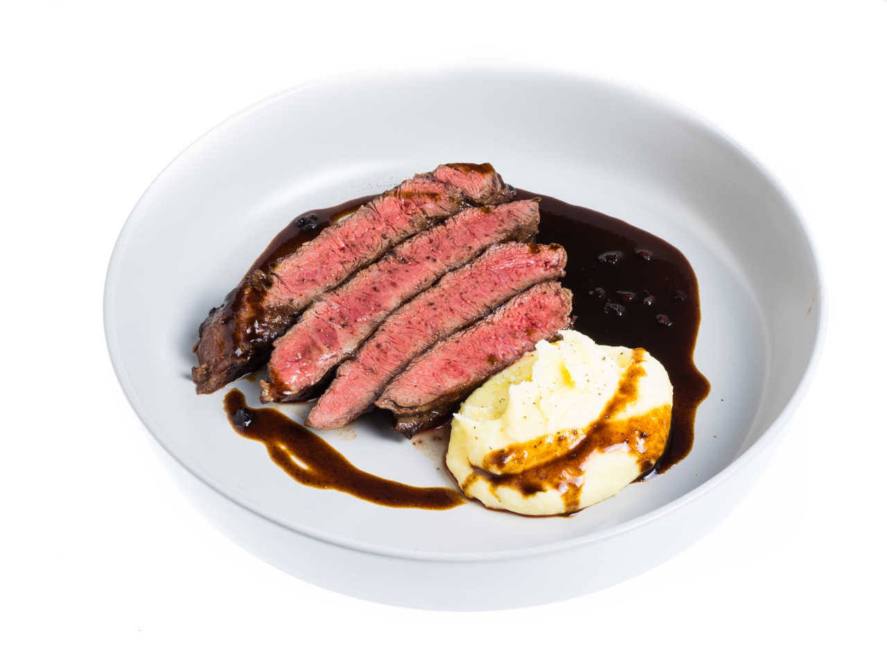 Flat Iron Steak with Juniper Sauce and Mashed Potatoes