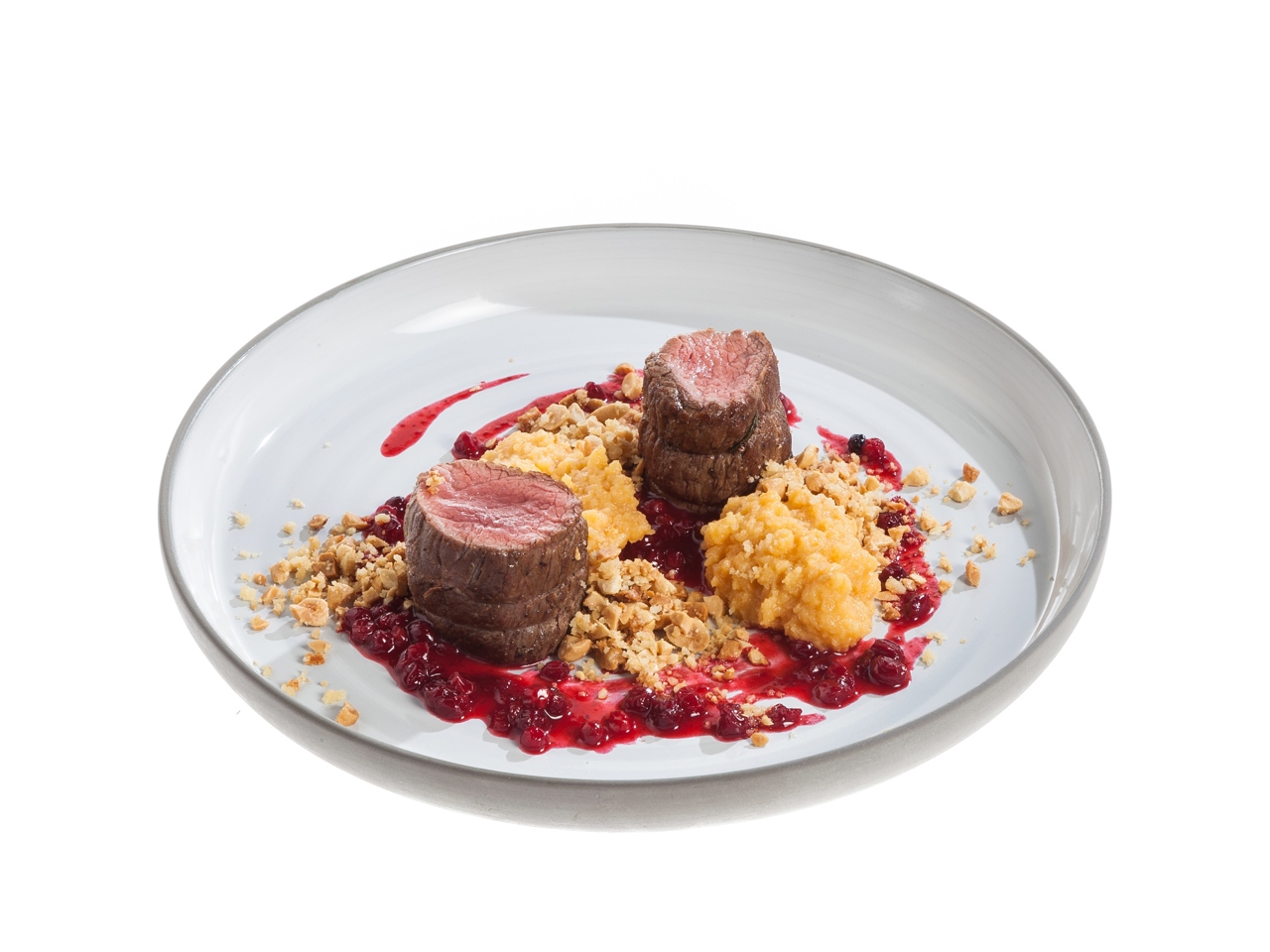 Veal Tenderloin with Quince Puree and Lingonberry Sauce
