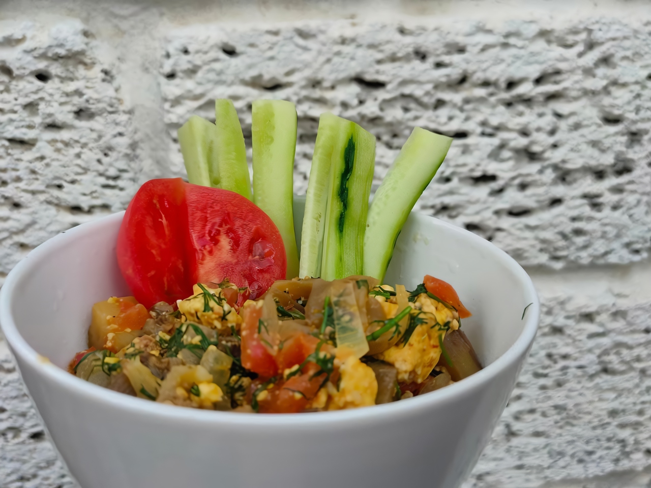 Baked Eggplants with Tomato, Onion, and Homemade Cheese