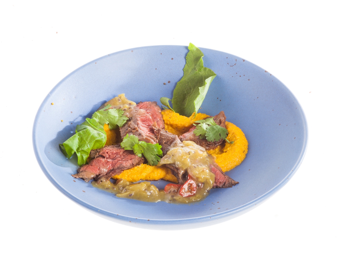 Steak with Carrot Purée and Gooseberry Chutney