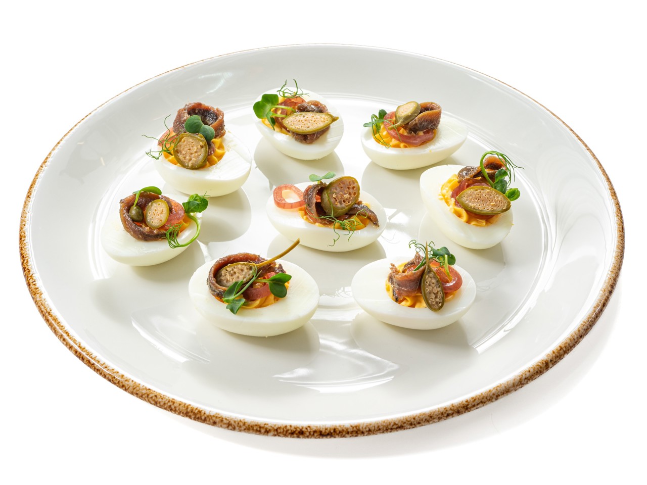 Stuffed Eggs with Anchovies and Pickled Onions