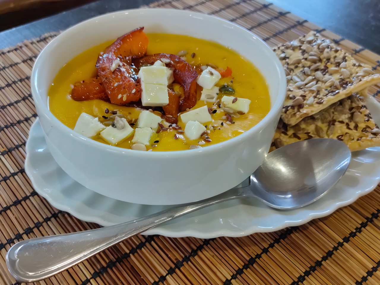 Pumpkin Puree Soup with Feta Cheese