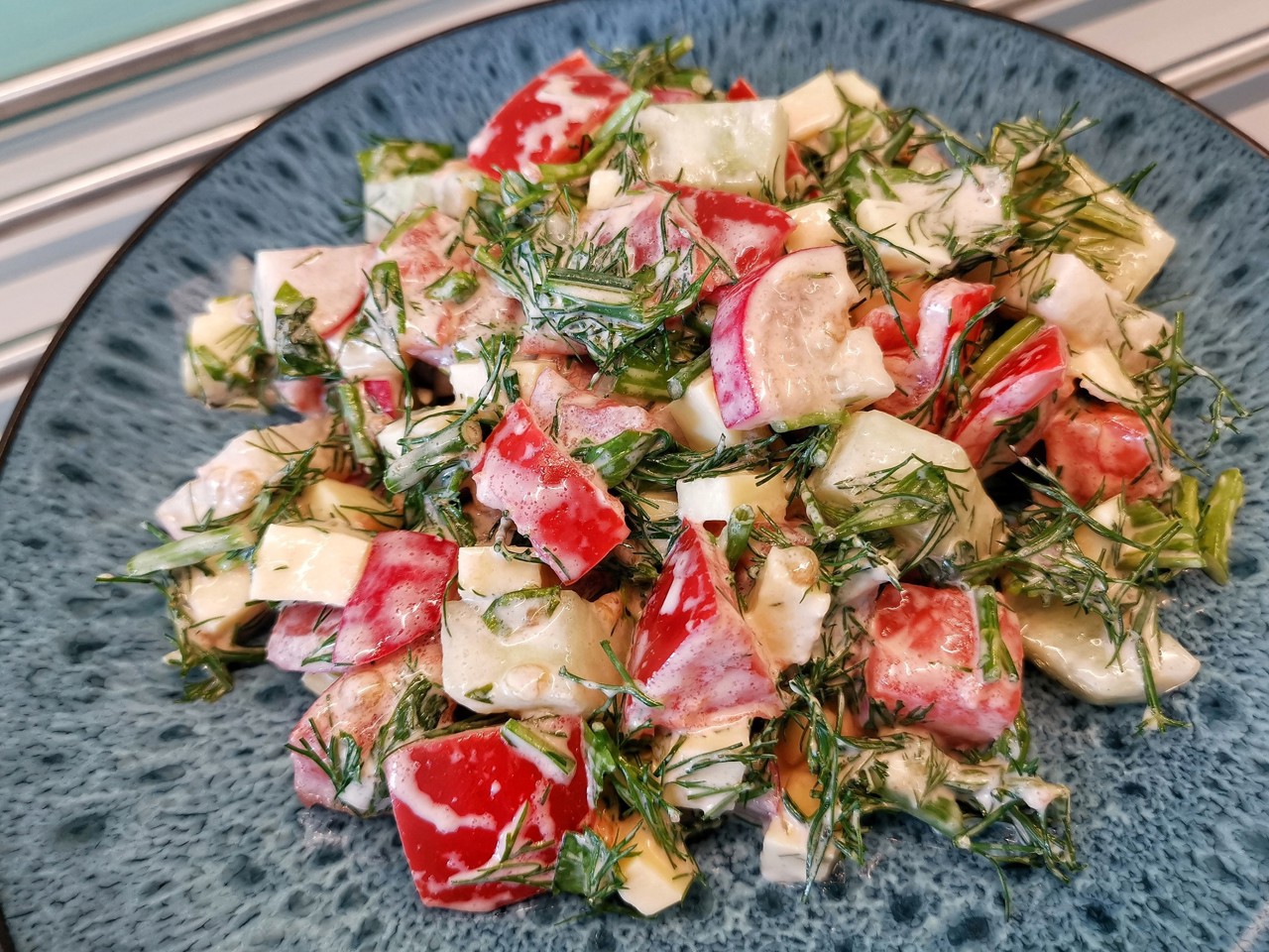 Vegetable Salad with Suluguni Cheese