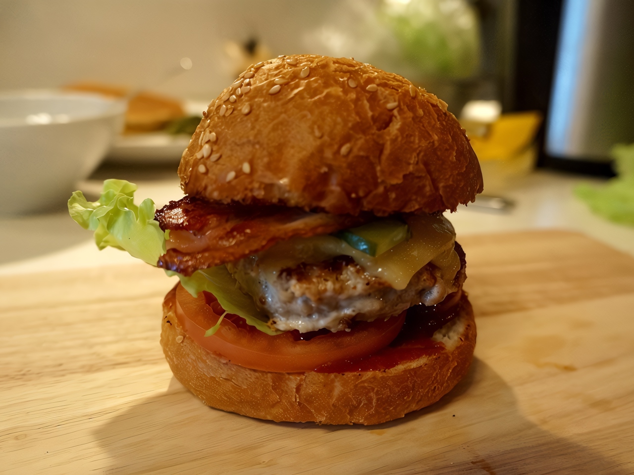 Homemade Burger with Meat Patty and Bacon