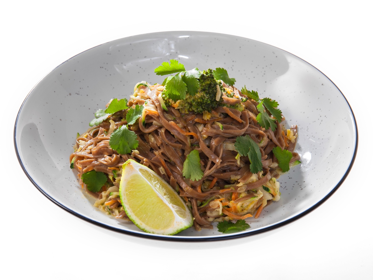 Buckwheat Noodles with Green Vegetables in Coconut Sauce