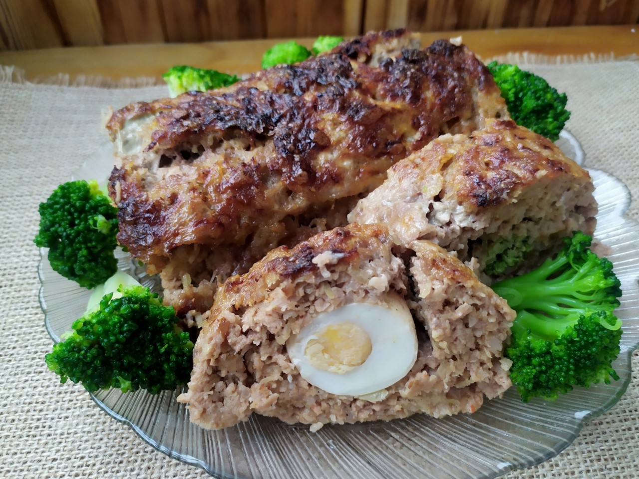 Meatloaf with Egg and Broccoli