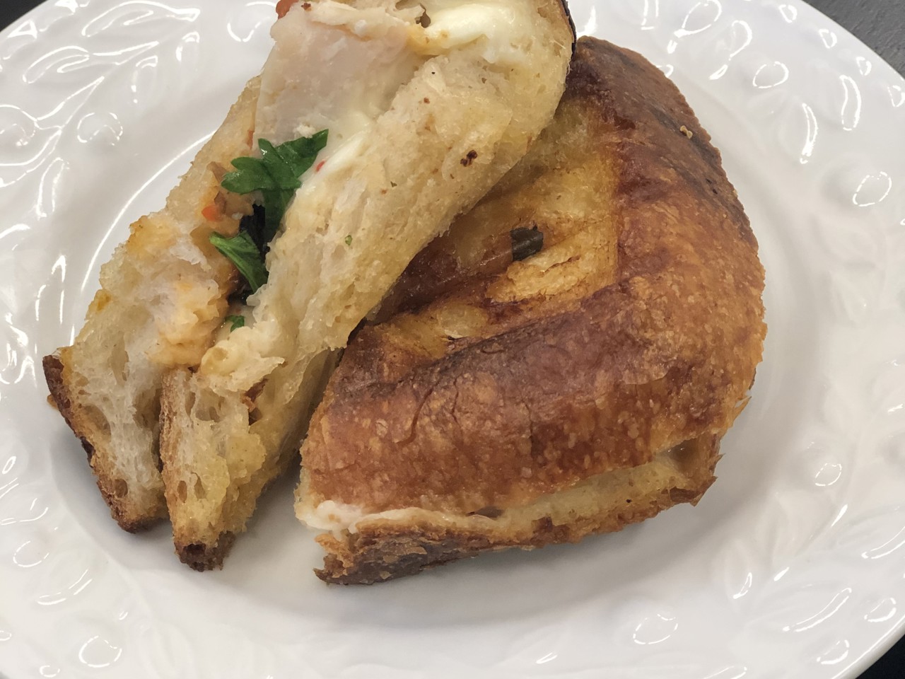 Hot Sandwich with Chicken Fillet, Tomatoes, and Cheese