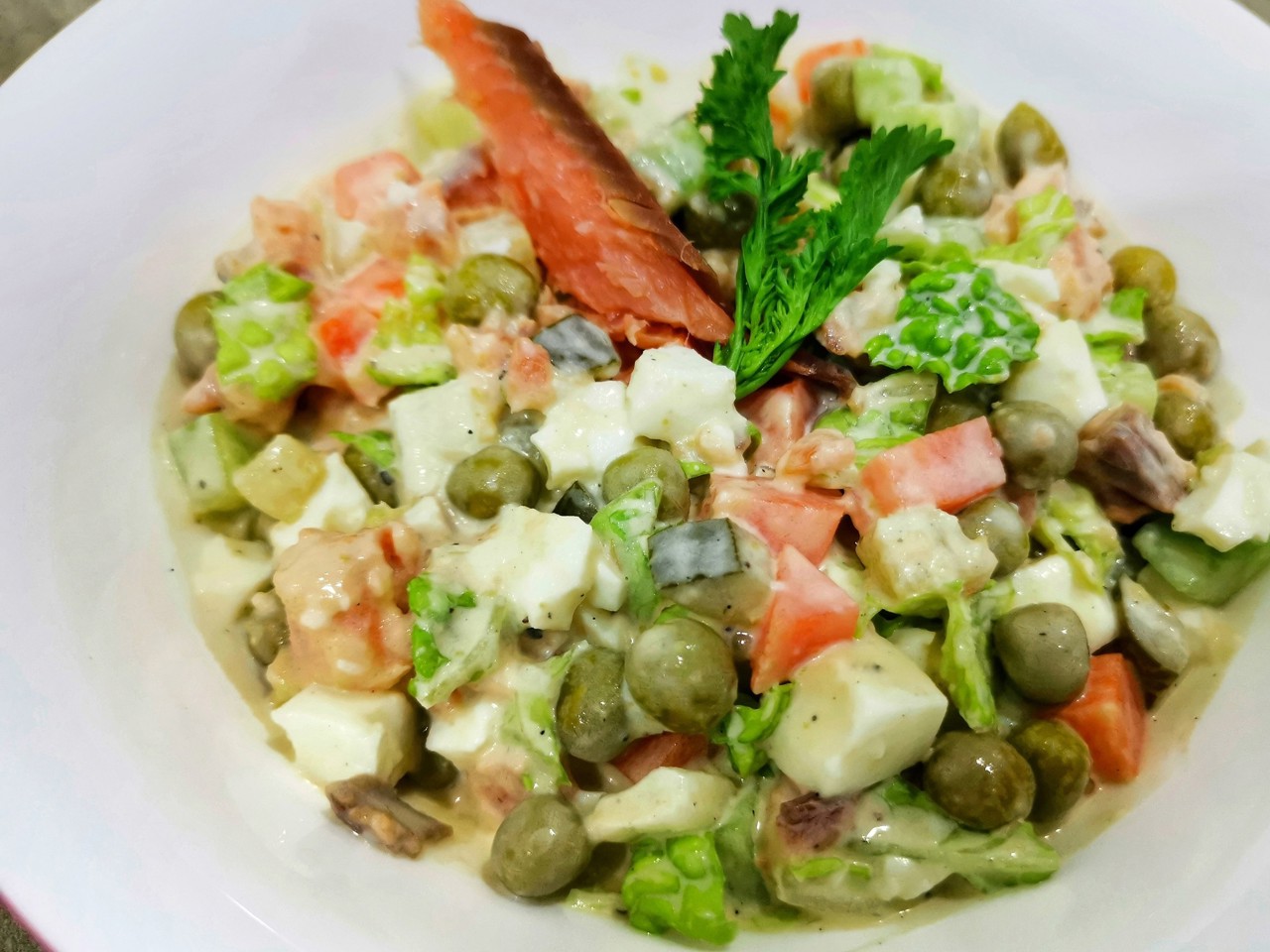Olivier Salad with Salmon