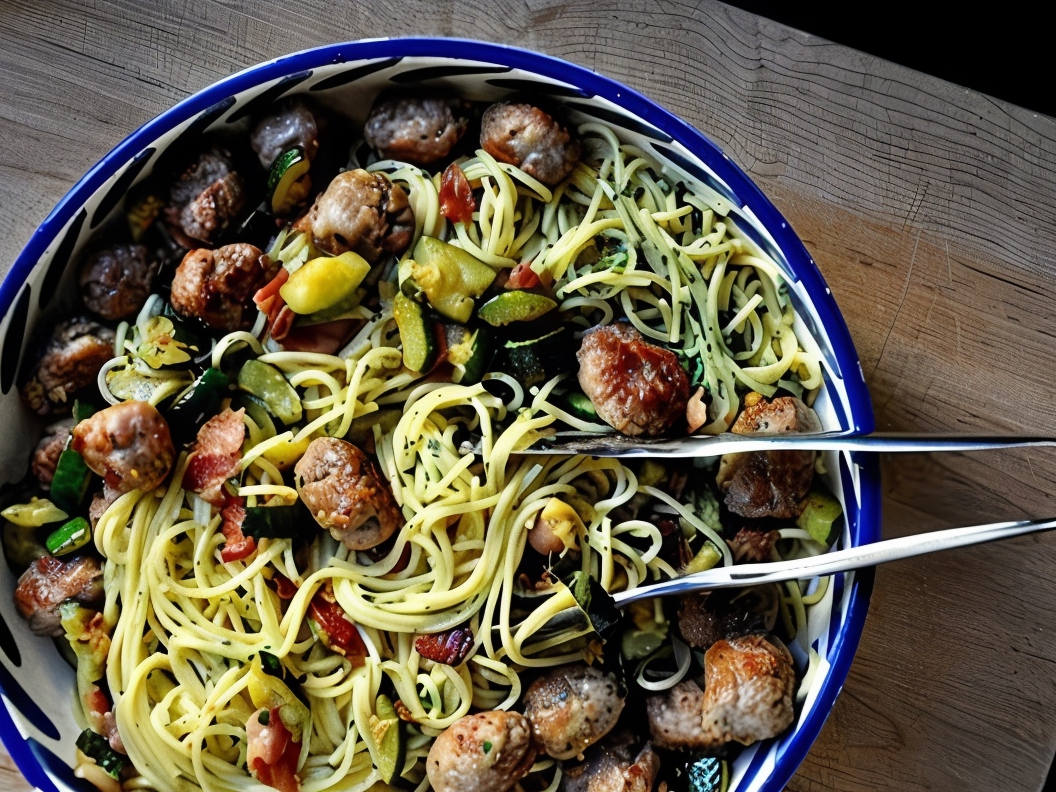Carbonara with Zucchini and Meatballs