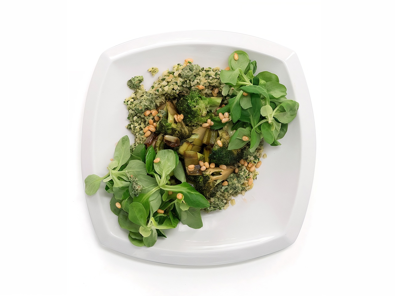 Asian-Style Broccoli with Bulgur and Pine Nuts Kimchi