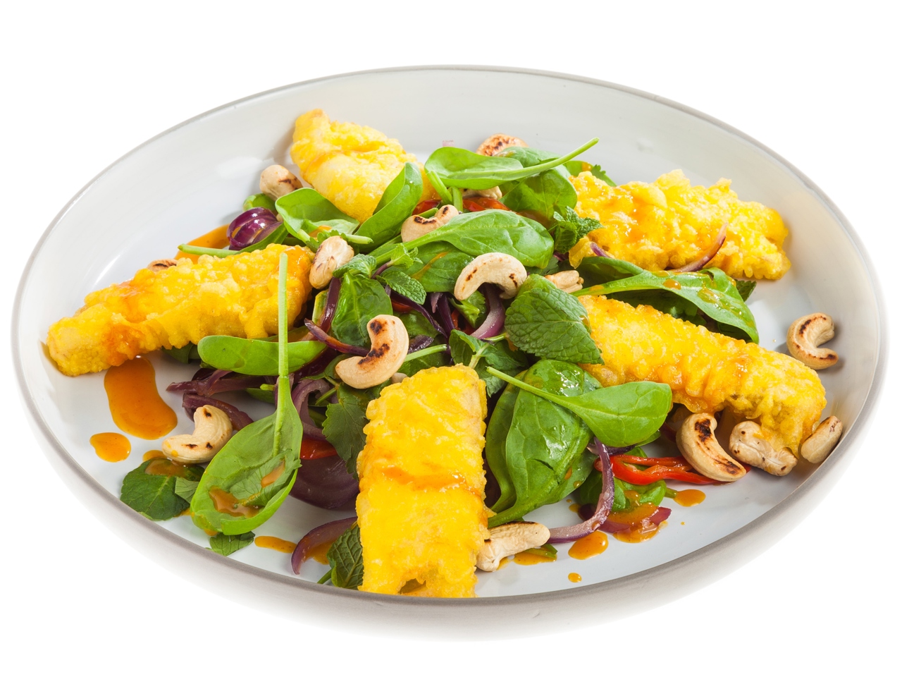 Spinach Salad with Fish and Sea Buckthorn Sauce