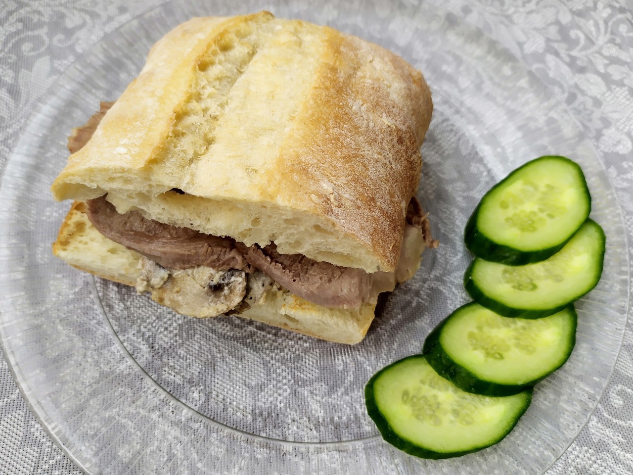 Panini with Beef Tongue and Mushrooms