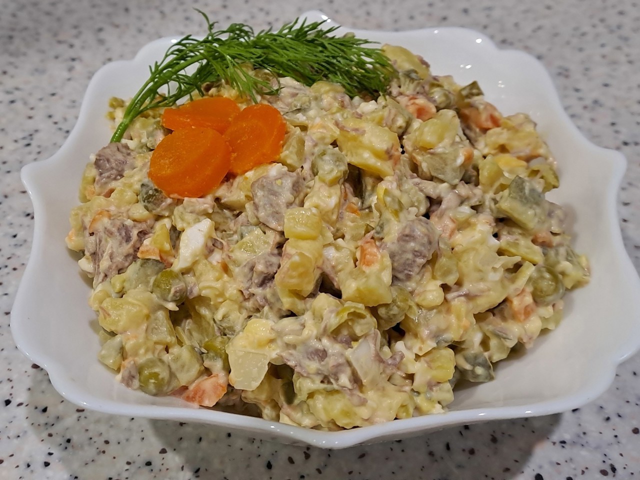 Olivier Salad with Beef and Carrots