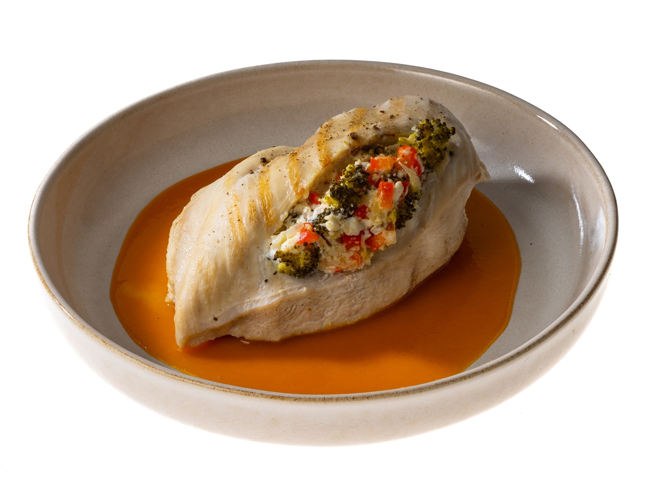 Steamed Chicken Breast Stuffed with Vegetables and Mandarin Sauce
